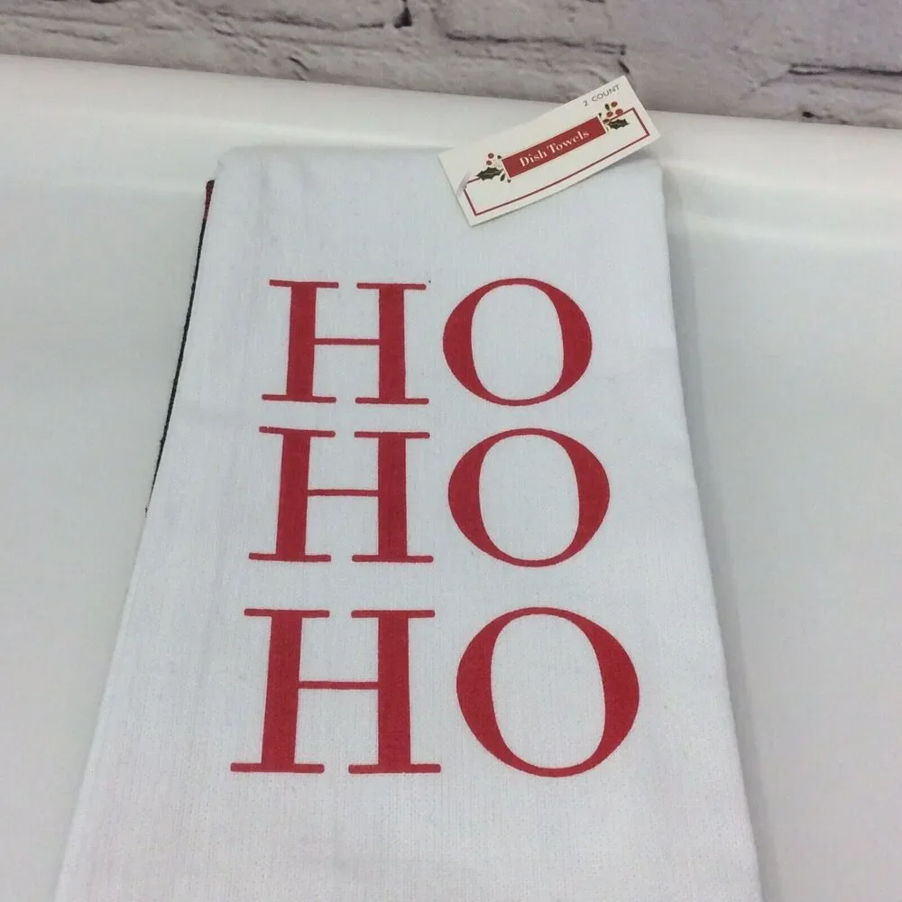 Merry Christmas Holiday Theme 4 Pc Kitchen Tea Towel Set Red/Black/White Cotton
